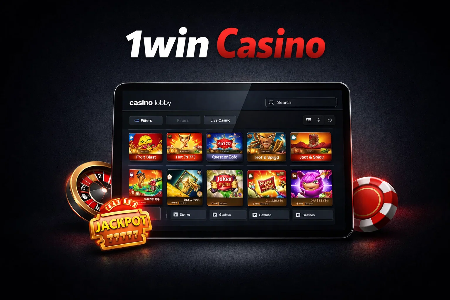 1Win casino lobby with slots and live games